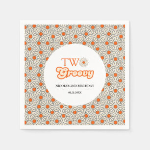 Bright Orange Daisy Floral Groovy 2nd Birthday Napkin