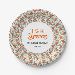 Bright Orange Daisy Floral Groovy 2nd Birthday Paper Plate