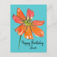 Bright Orange Daisy Flower Happy Birthday