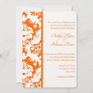 Bright Orange Damask Wedding Invitations