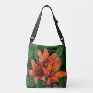 Bright Orange Day Lily Floral Crossbody Bag