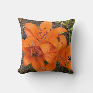 Bright Orange Day Lily Throw Pillo Cushion