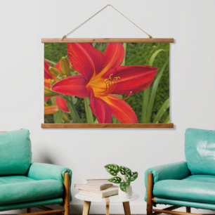Bright Orange Daylily Bloom Floral Hanging Tapestry