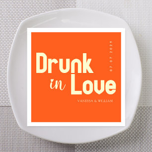 Bright Orange Drunk in Love Custom Names Napkin