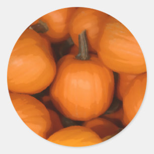 Bright Orange Fall Pumpkins Autumn Painting Classic Round Sticker