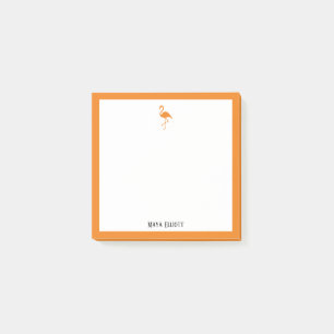 Bright Orange Flamingo & Border on White w/ Name Post-it Notes