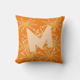 Bright Orange Floral Pillow