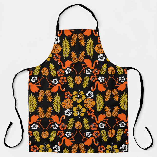 Bright Orange Floral Tropical Patterned Apron (Front)