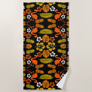 Bright Orange Floral Tropical Patterned Beach Towel