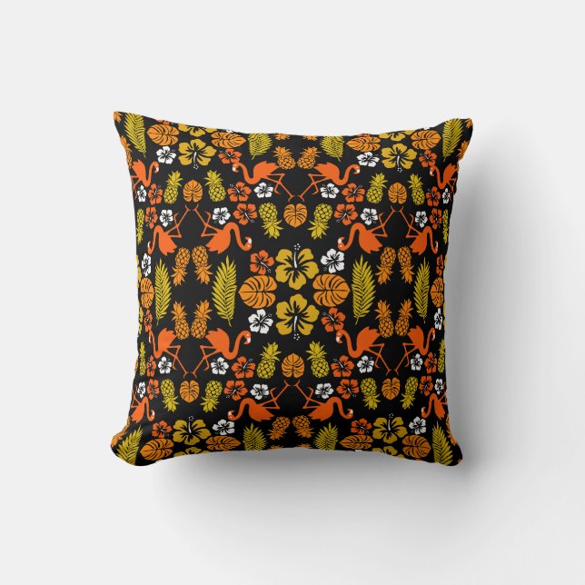 Bright Orange Floral Tropical Patterned Cushion (Front)