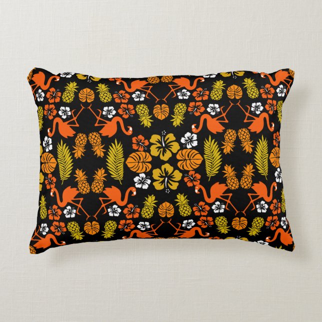 Bright Orange Floral Tropical Patterned Decorative Cushion (Front)
