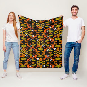 Bright Orange Floral Tropical Patterned Fleece Blanket