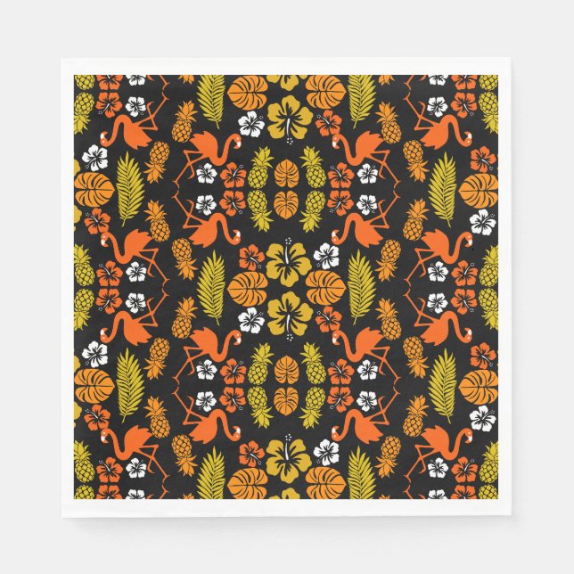 Bright Orange Floral Tropical Patterned Napkin (Front)