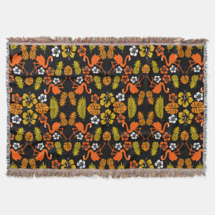 Bright Orange Floral Tropical Patterned Throw Blanket