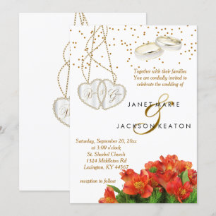 Bright Orange Floral Wedding Invitation