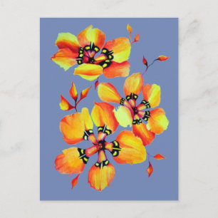 Bright Orange Flowers - Blue Grey Postcard