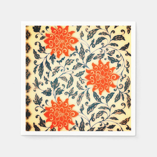   Bright orange flowers  Chinese pattern  Napkin (Front)
