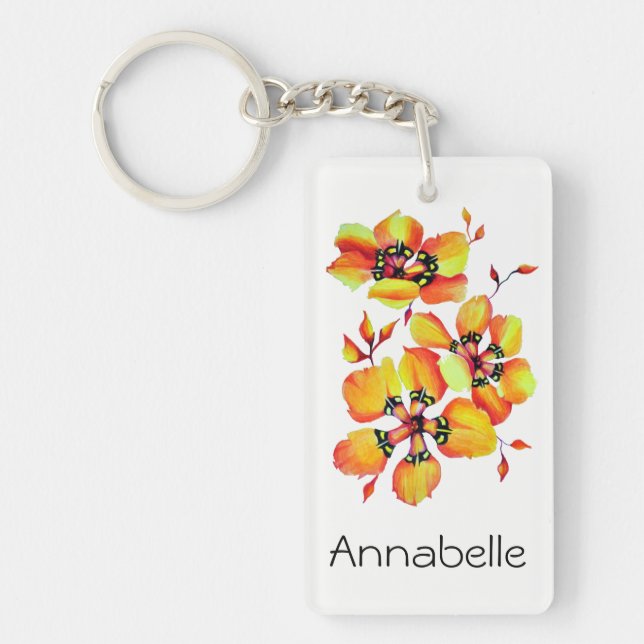 Bright Orange Flowers Key Ring (Front)