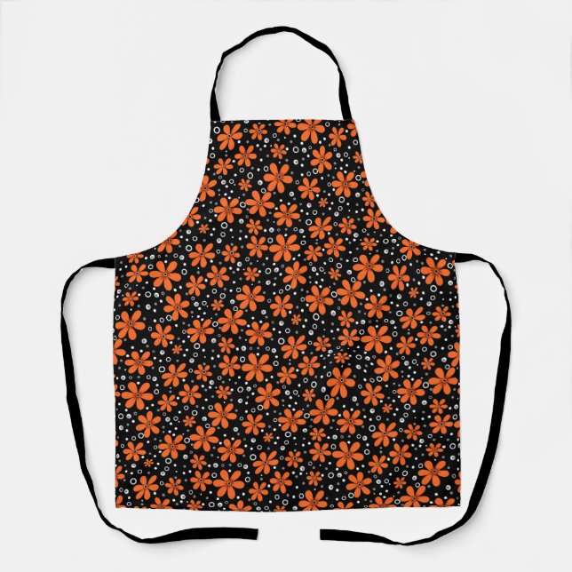 Bright orange flowers on a black background with w apron (Front)