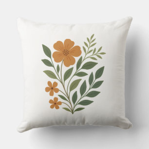 Bright Orange Flowers with Green Leaves Cushion