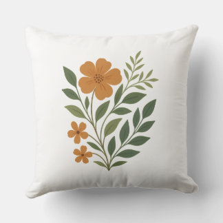 Bright Orange Flowers with Green Leaves Cushion