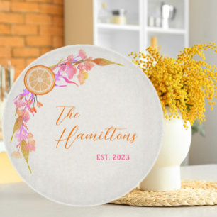 Bright Orange Fruit Floral Established Year Cutting Board