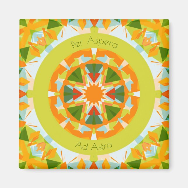 Bright Orange Fun Green Per Aspera Ad Astra Star Magnet (Front)