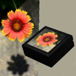 Bright Orange Gaillardia Sunflower Keepsake Gift Box<br><div class="desc">This wooden keepsake box features the colourful bright orange and yellow Gaillardia sunflower or Blanket flower. It is a beautiful floral close up of a sunny Gaillardia blossom that symbolises happiness, joy and charm. Personalise this beautiful jewellery box with her Name. This image is original floral botanical photography by JLW_PHOTOGRAPHY...</div>
