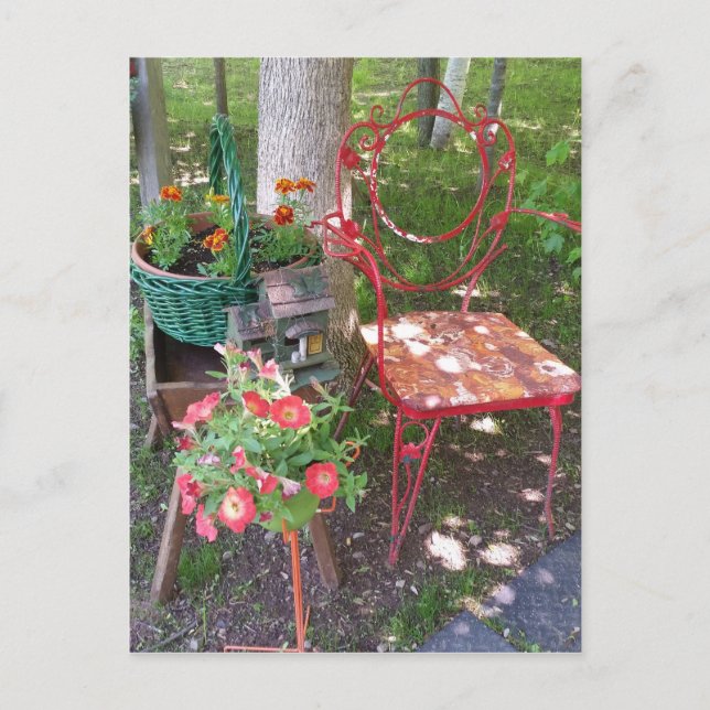 Bright orange garden chair postcard (Front)