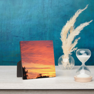 Bright Orange Glowing Cloudy Sunset, Plaque