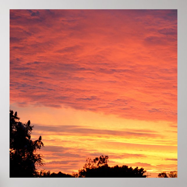 Bright Orange Glowing Cloudy Sunset, Poster (Front)