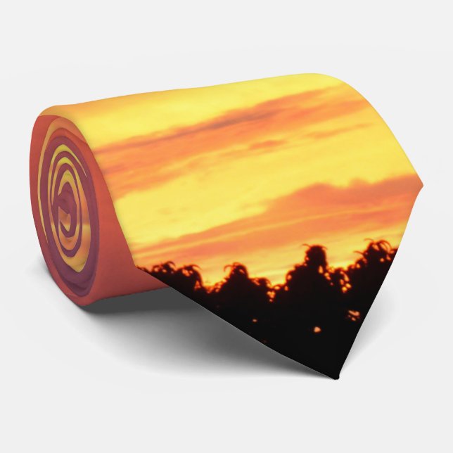 Bright Orange Glowing Cloudy Sunset, Tie (Rolled)