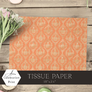 Bright Orange Gold Pineapple Damask  Tissue Paper