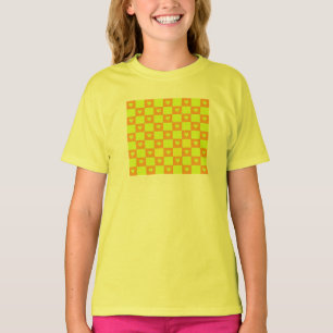 Bright Orange Green Checkered Tile With Hearts T-Shirt