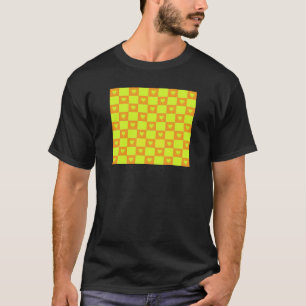 Bright Orange Green Chequered Tile With Hearts T-Shirt