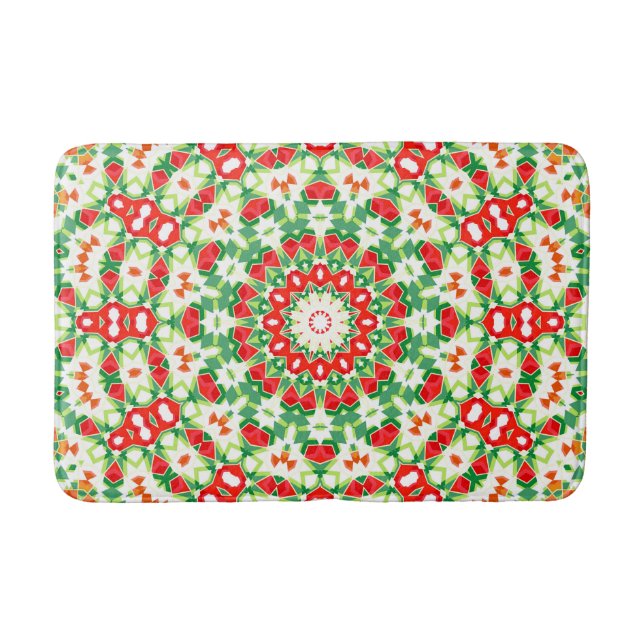 Bright Orange Green Fashionable Bandanna Shawl Bath Mat (Front)