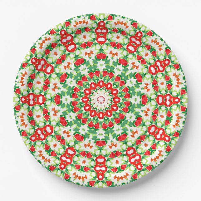 Bright Orange Green Fashionable Bandanna Shawl Paper Plate (Front)