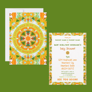 Bright Orange Green Star Baby Girl’s Boy’s Shower Invitation
