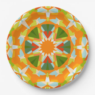 Bright Orange Green Star Baby Girl’s Boy’s Shower Paper Plate