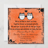 Bright orange grunge owl punk wedding invitations