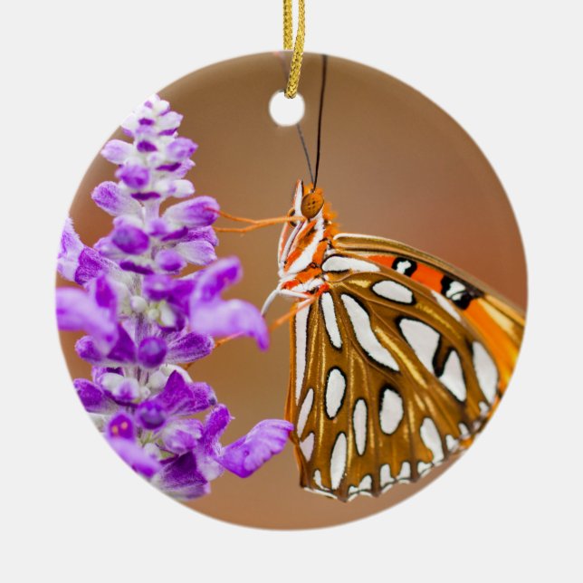 Bright Orange Gulf Fritillary Butterfly Ceramic Tree Decoration (Front)