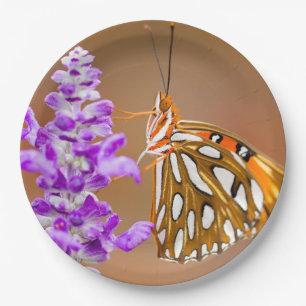 Bright Orange Gulf Fritillary Butterfly Paper Plate