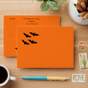 Bright Orange Halloween Envelope with Bats
