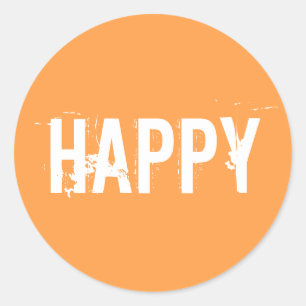 Bright orange Happy Classic Round Sticker