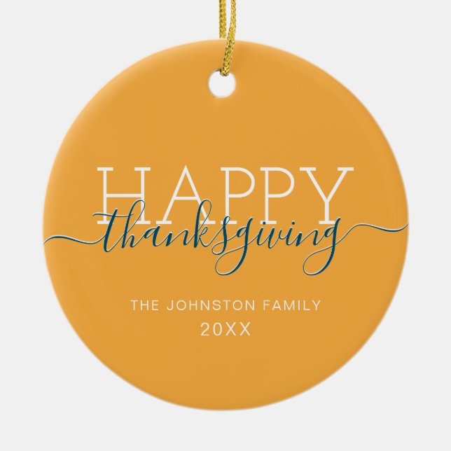 Bright orange Happy thanksgiving Ceramic Tree Decoration (Front)