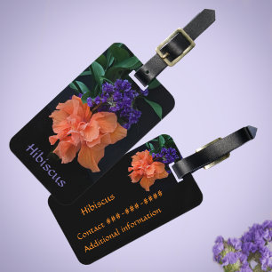 Bright Orange Hibiscus Tropical Customisable Black Luggage Tag