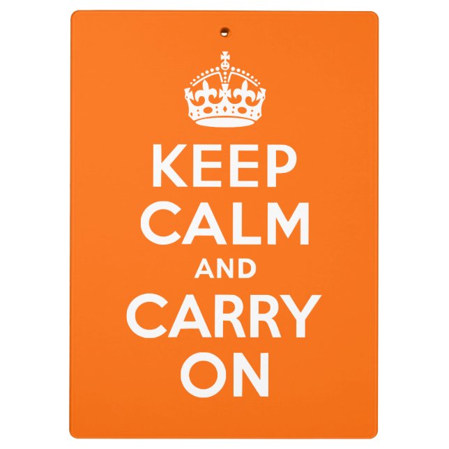 Bright Orange Keep Calm and Carry On Clipboard (Back)