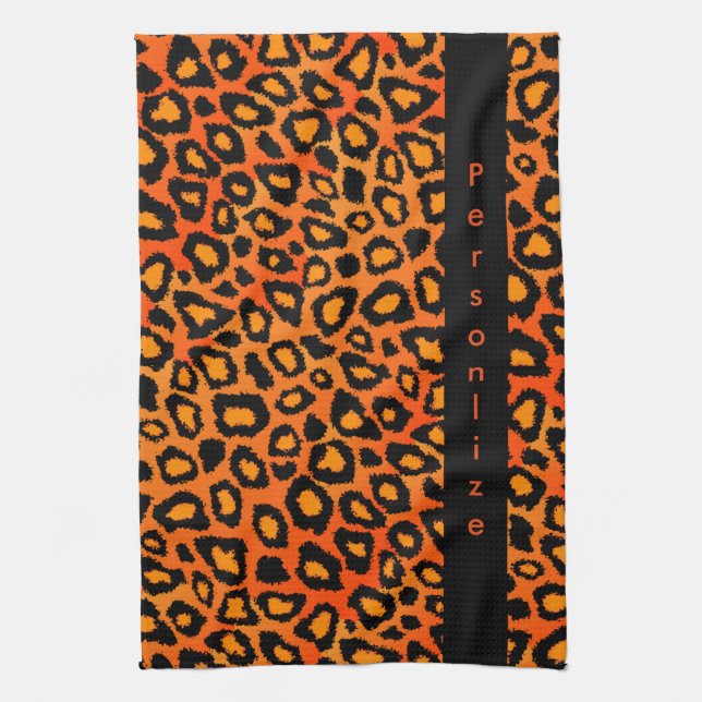 Bright Orange Leopard Animal Print Tea Towel (Vertical)