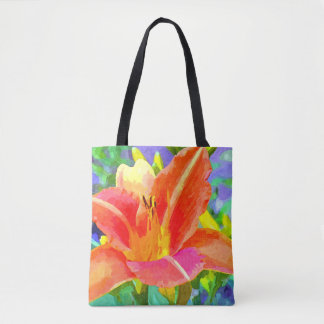 Bright Orange Lily Watercolor All-Over-Print Tote Bag