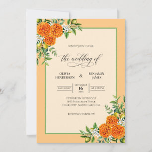 Bright Orange Marigold Eucalyptus Wedding Invitation
